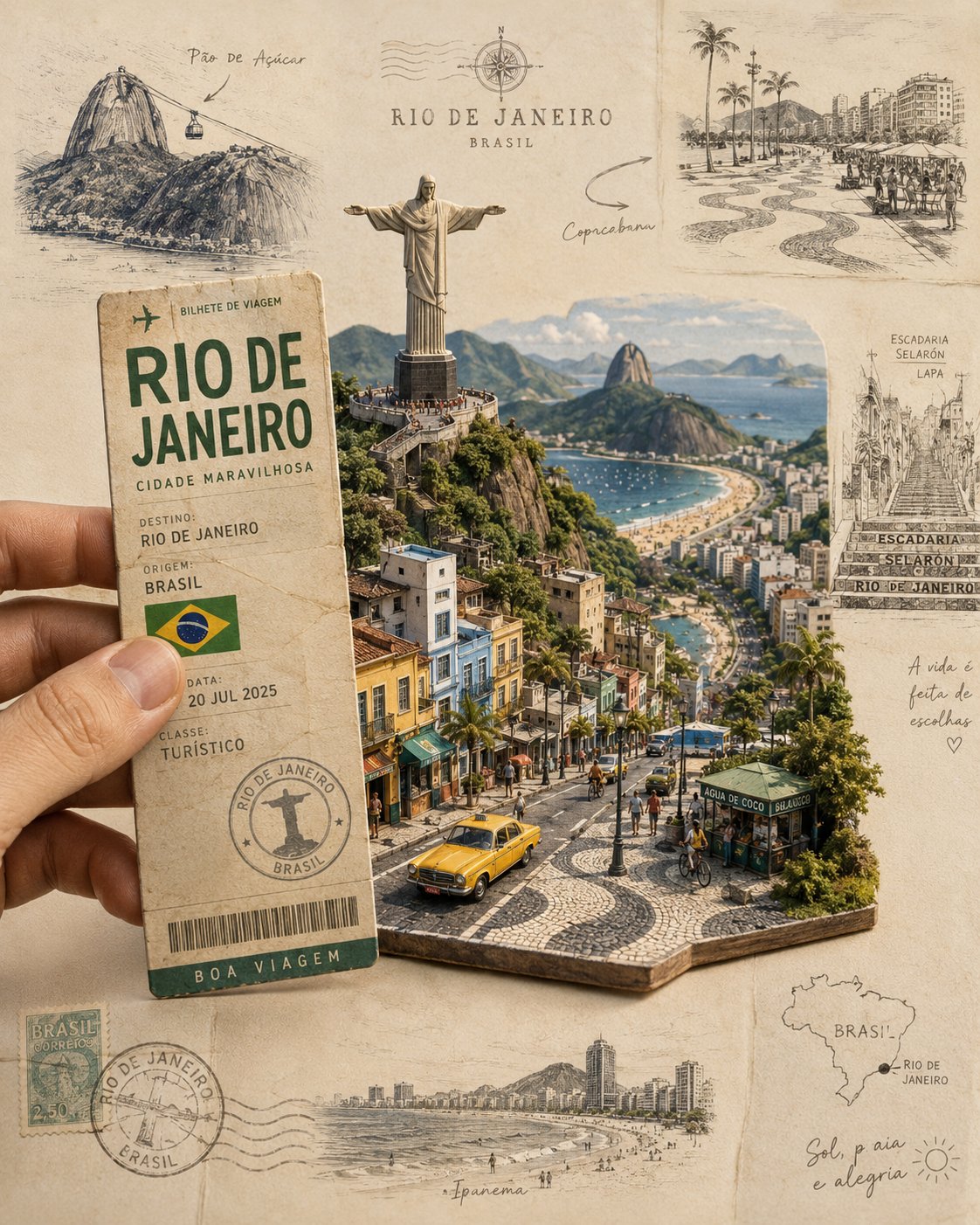 Rio 旅行票据纸雕立体海报